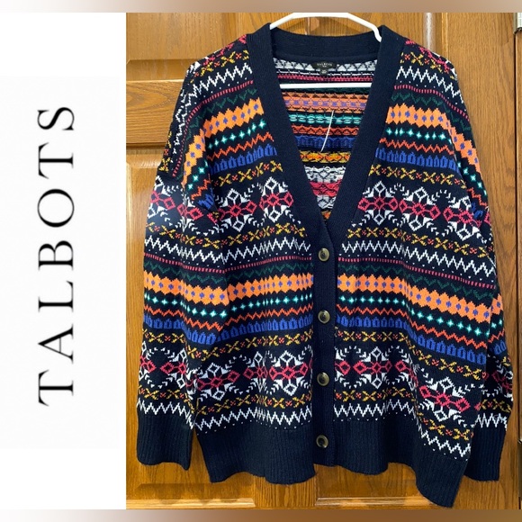 NWT Talbots Woman Plus 2X Fair Isle Button Front Cardigan - Picture 1 of 2